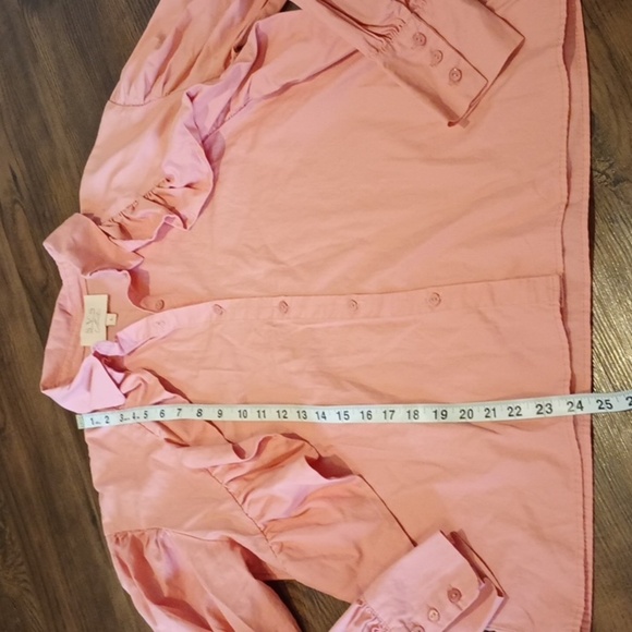 SVS Collection Pink Ruffle Puff Sleeve Button Down Collared Top A44 - Picture 4 of 7